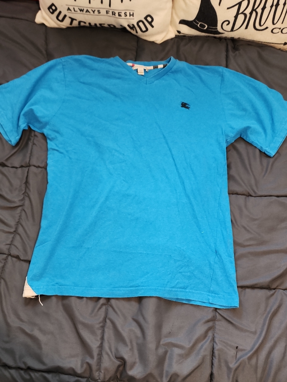 Authentic Burberry Men V Neck Blue Tee Size Medium